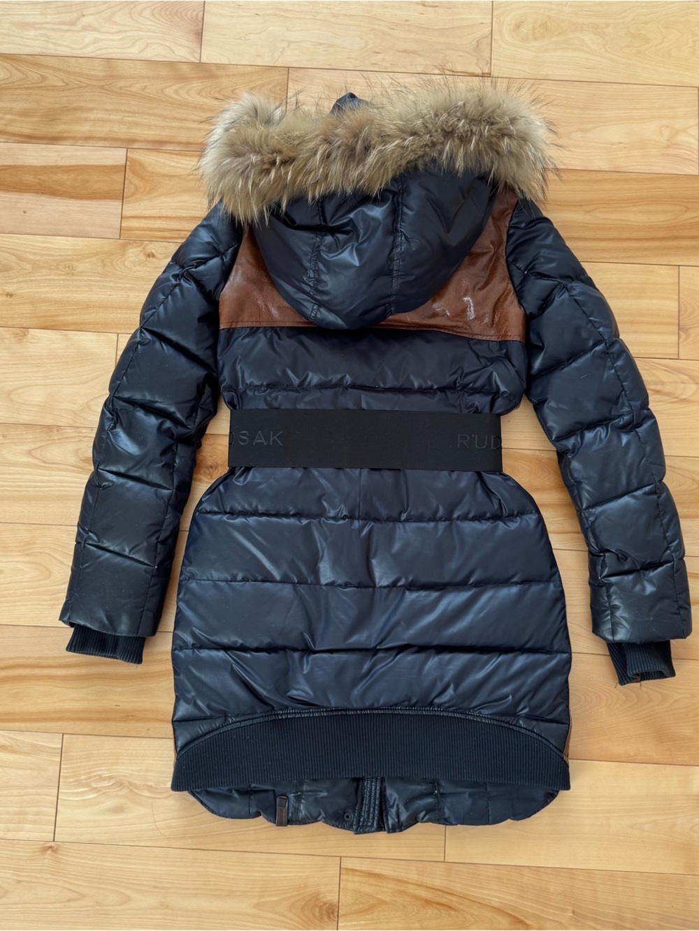 Rudsak Navy Puffer Winter Coat with Fur Trim and Leather Accents - Picture 13 of 15